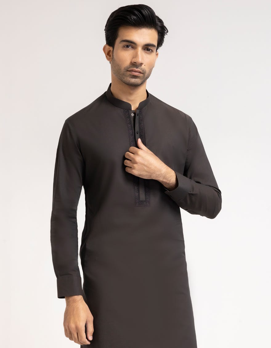 COFFEE BROWN COTTON SEMI-FORMAL KURTA TROUSERS
