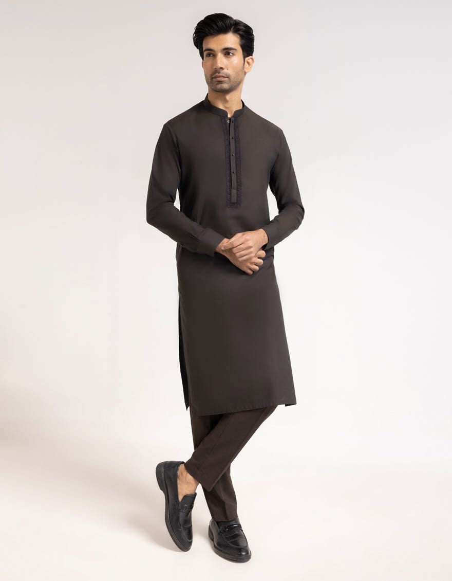 COFFEE BROWN COTTON SEMI-FORMAL KURTA TROUSERS