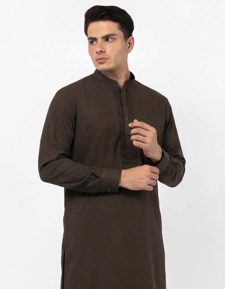 COFFEE BROWN COTTON SEMI-FORMAL KAMEEZ SHALWAR
