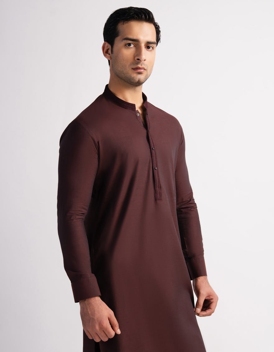RUST BROWN COTTON SEMI-FORMAL KURTA TROUSERS