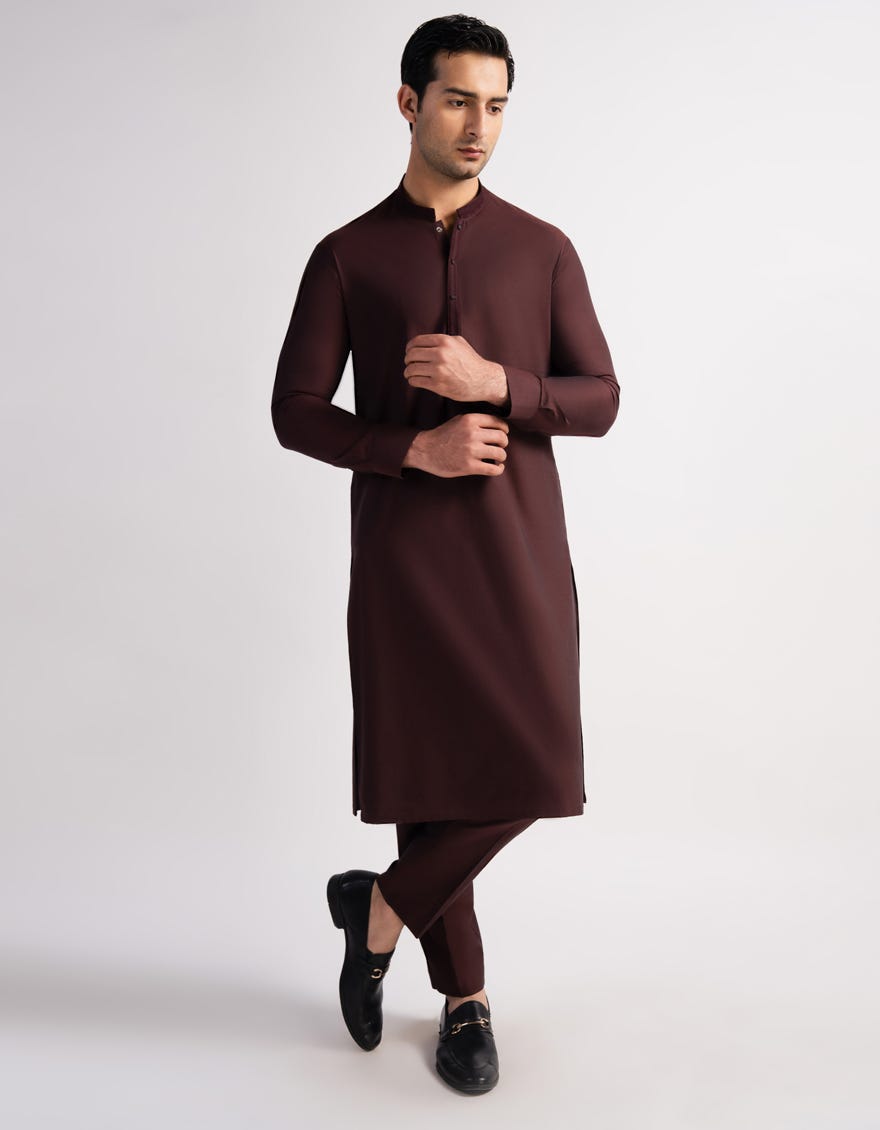 RUST BROWN COTTON SEMI-FORMAL KURTA TROUSERS