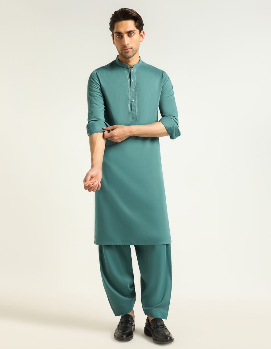 GREEN SEMI-FORMAL KAMEEZ SHALWAR
