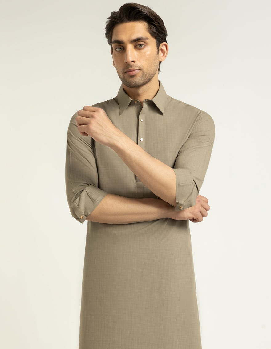 BEIGE PLAIN KAMEEZ SHALWAR