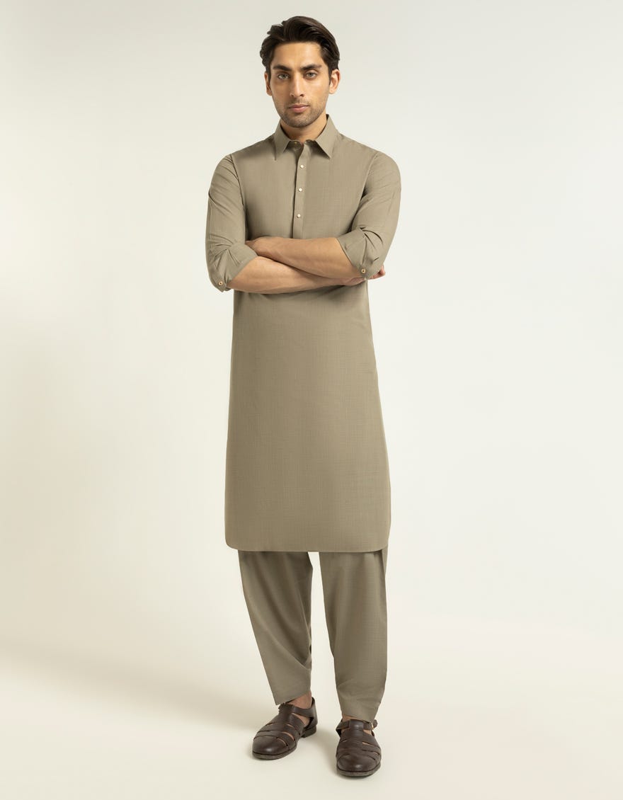 BEIGE PLAIN KAMEEZ SHALWAR