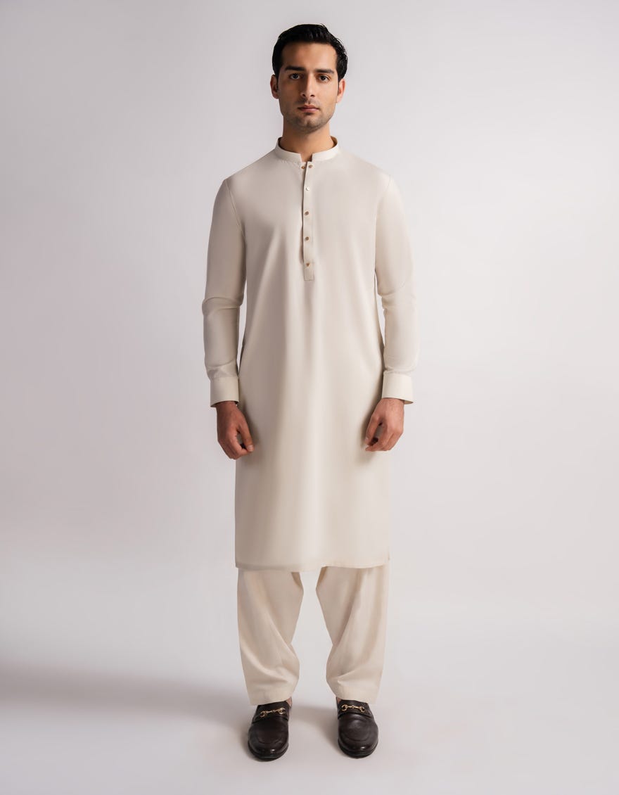 CREAM CASUAL KAMEEZ SHALWAR