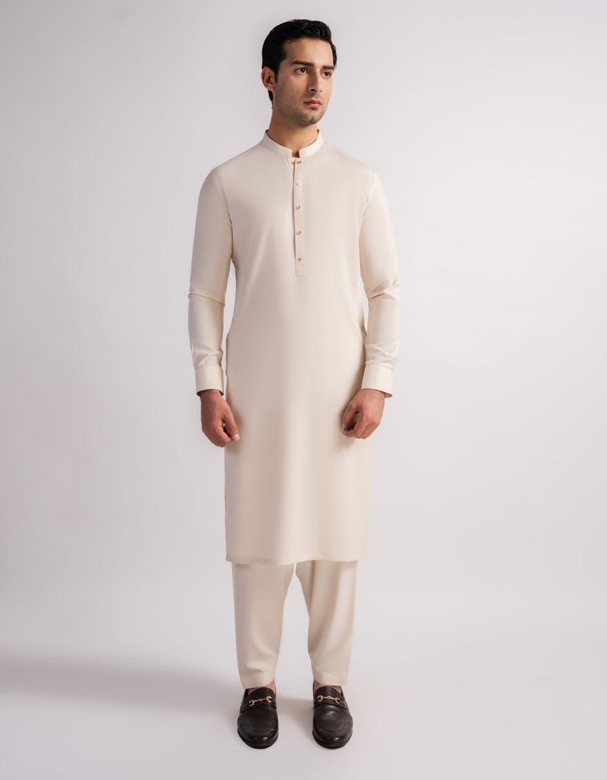CREAM CASUAL KAMEEZ SHALWAR