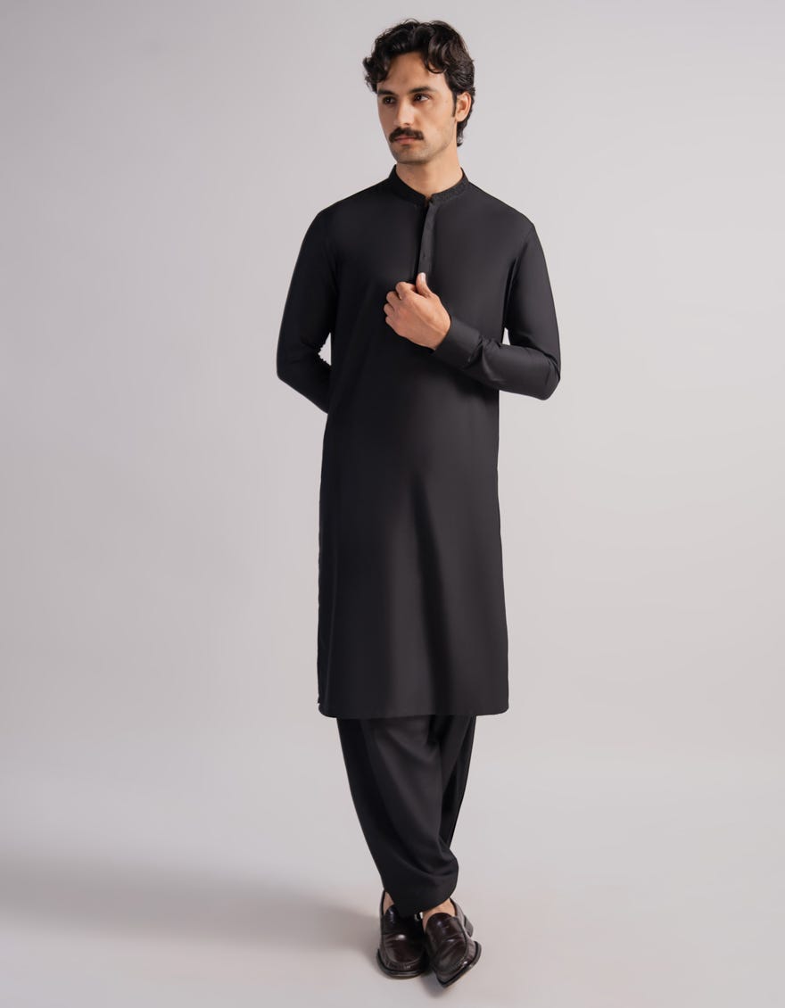 BLACK SEMI-FORMAL KAMEEZ SHALWAR