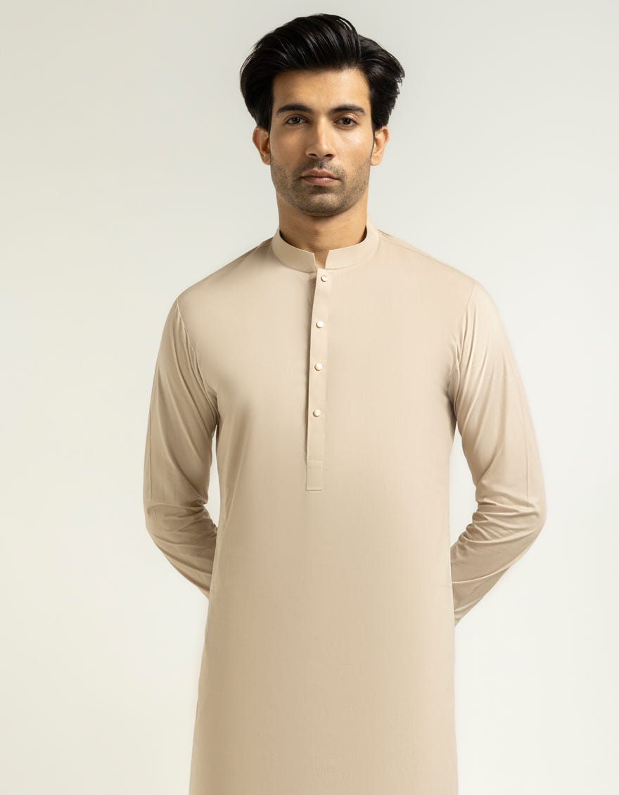 LIGHT BROWN COTTON CASUAL KAMEEZ SHALWAR