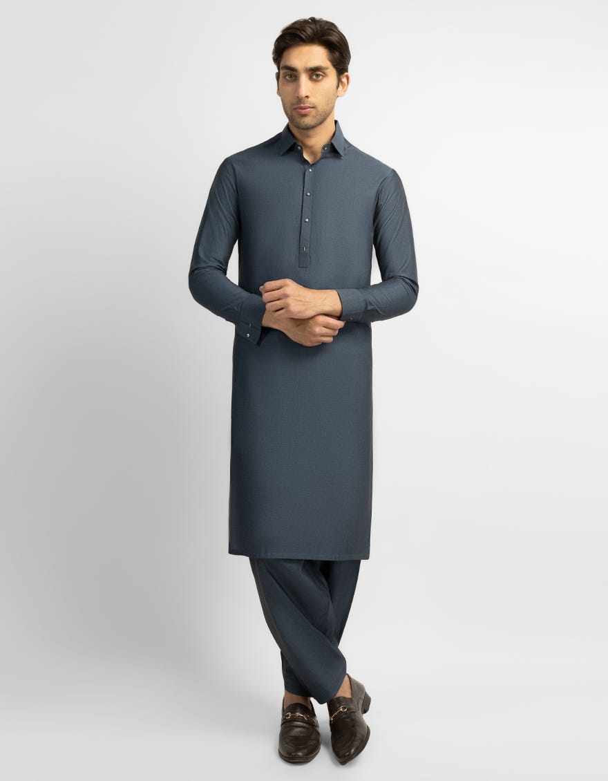 DENIM BLUE COTTON CASUAL KAMEEZ SHALWAR