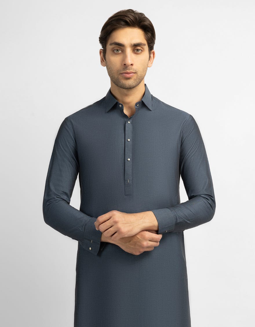 DENIM BLUE COTTON CASUAL KAMEEZ SHALWAR