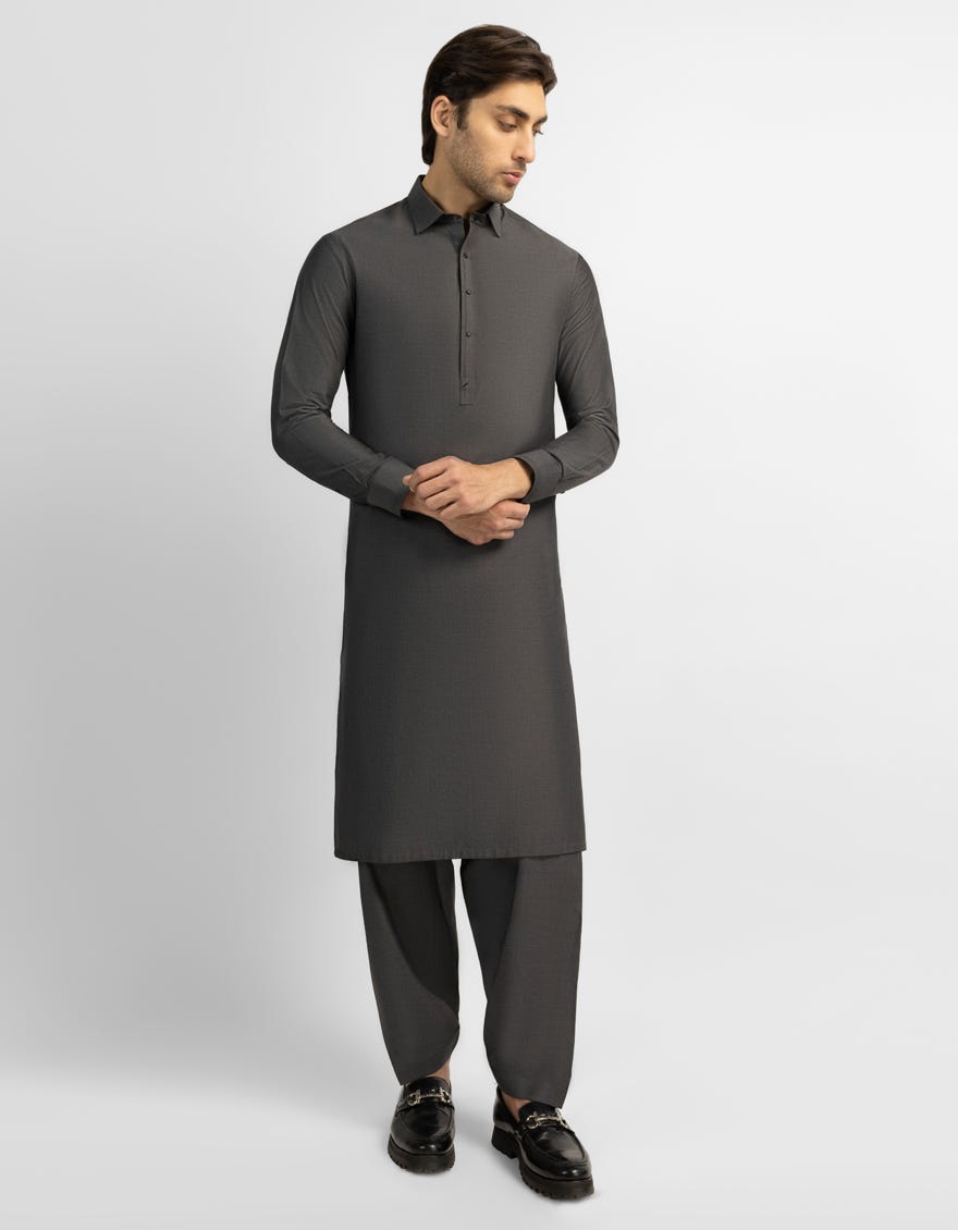CHARCOAL GREY COTTON CASUAL KAMEEZ SHALWAR