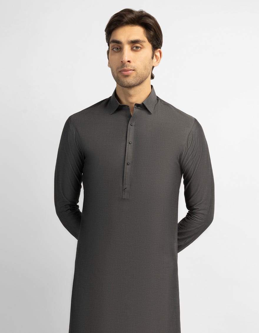 CHARCOAL GREY COTTON CASUAL KAMEEZ SHALWAR
