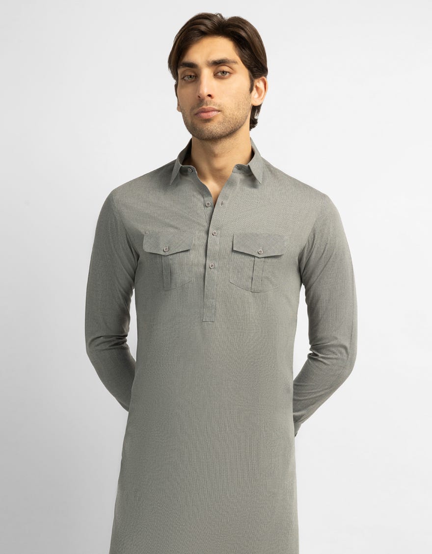 ASH GREY SEMI-FORMAL KURTA TROUSERS