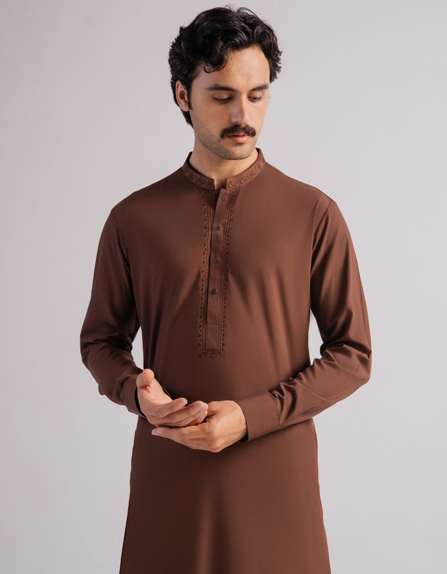 BROWN SEMI-FORMAL KAMEEZ SHALWAR
