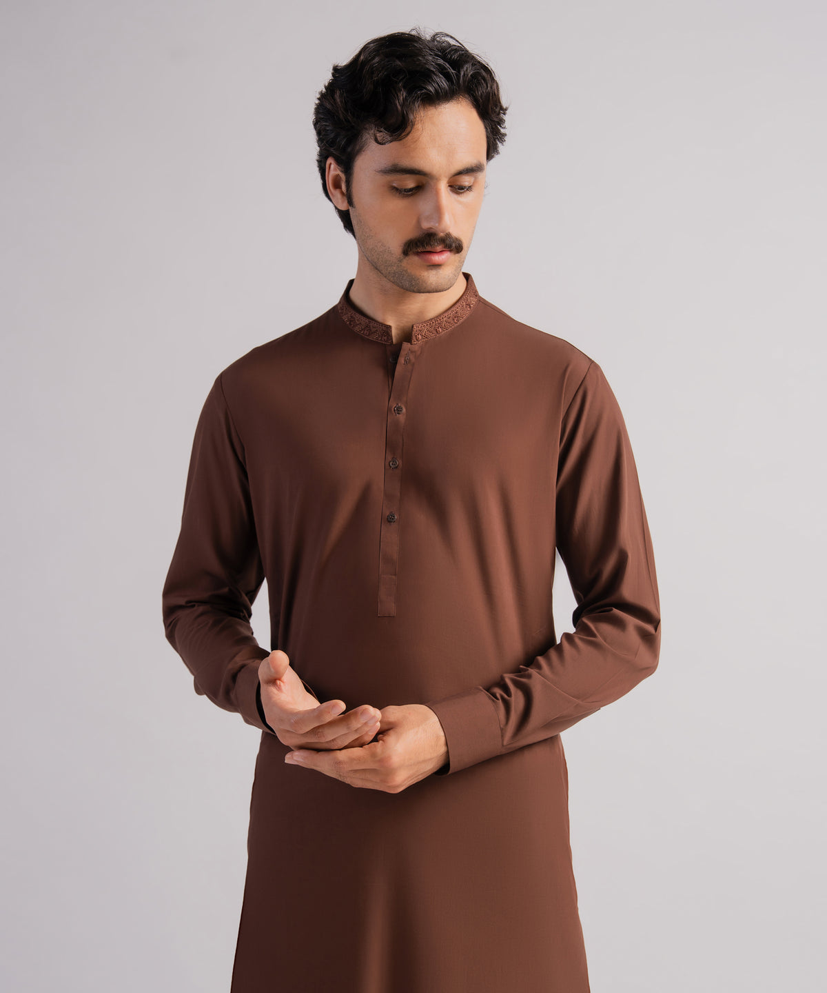 BROWN SEMI-FORMAL KAMEEZ SHALWAR