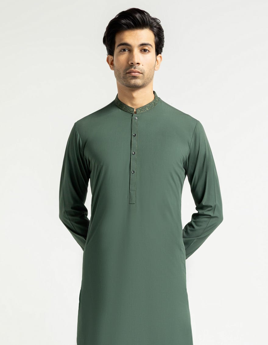 GREEN SEMI-FORMAL KAMEEZ SHALWAR
