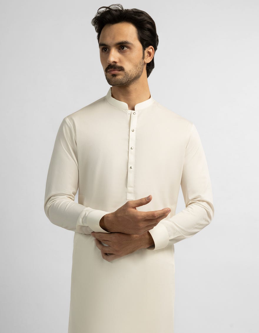 OFF WHITE COTTON CASUAL KAMEEZ SHALWAR