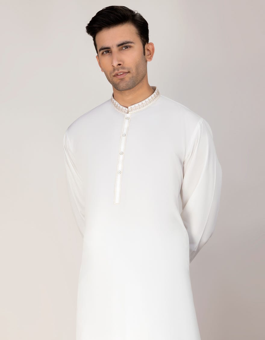Ivory Cotton Men's Kameez Shalwar | Jjks-S-34221