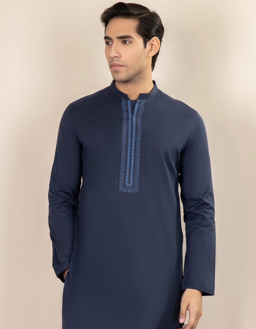 Navy Blue Cotton Men's Kurta | Jjk-S-34233