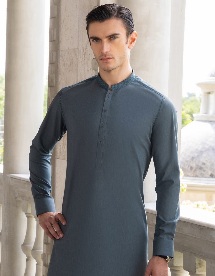 Jade Green Blended Men's Kurta Pajama | Jjkp-A-34279