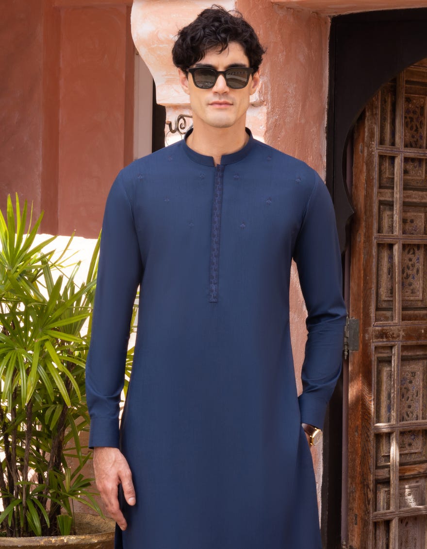Blue Blended Men's Kurta Pajama | Jjkp-A-34280