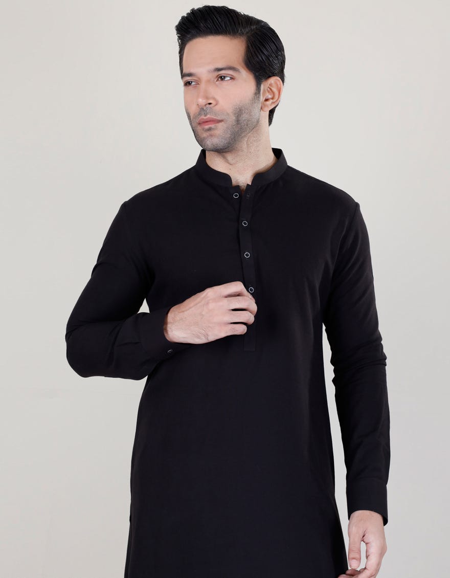 Black Blended Men's Kameez Shalwar | Jjks-W-34284