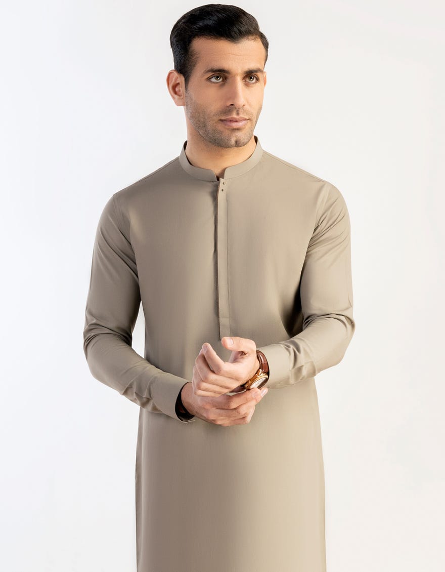 Fawn Blended Men's Kurta Pajama | Jjkp-A-34290