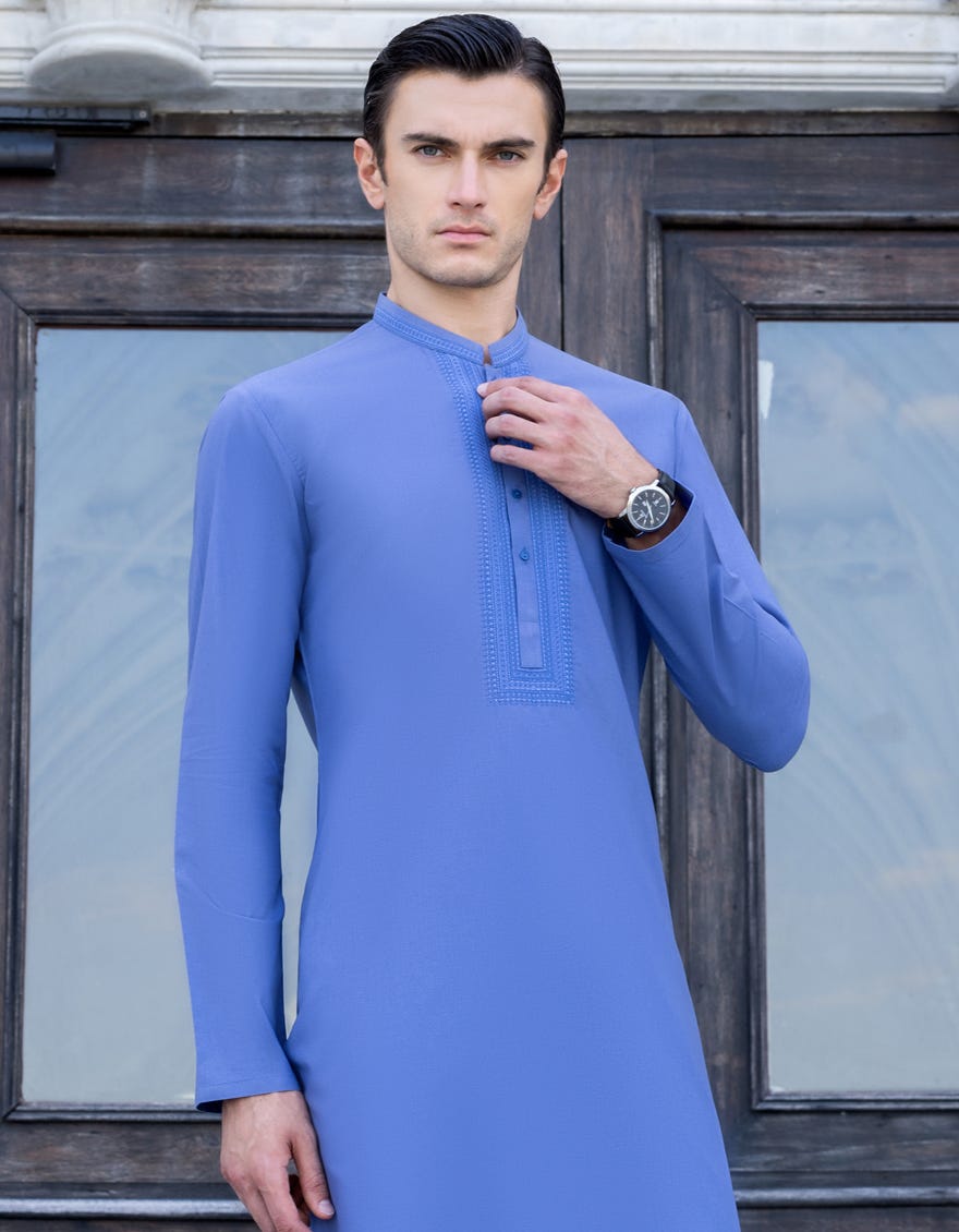 Periwinkle Blended Men's Kurta | Jjk-S-34291
