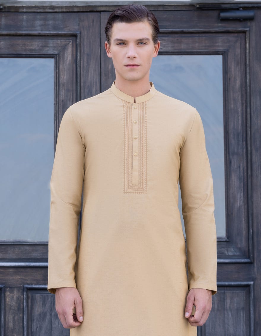 Beige Blended Men's Kurta | Jjk-S-34293