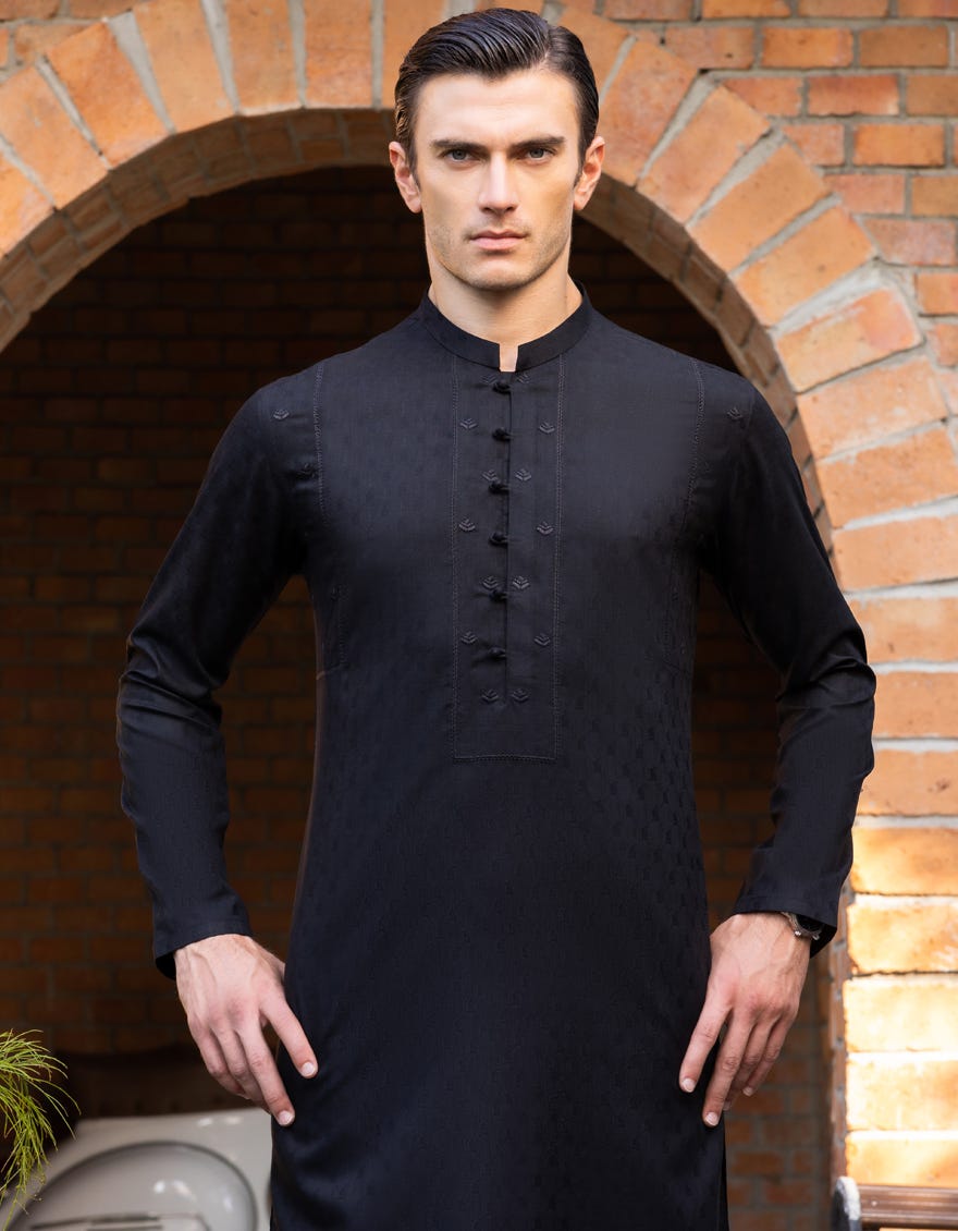 Black Blended Men's Kurta | Jjk-S-34294