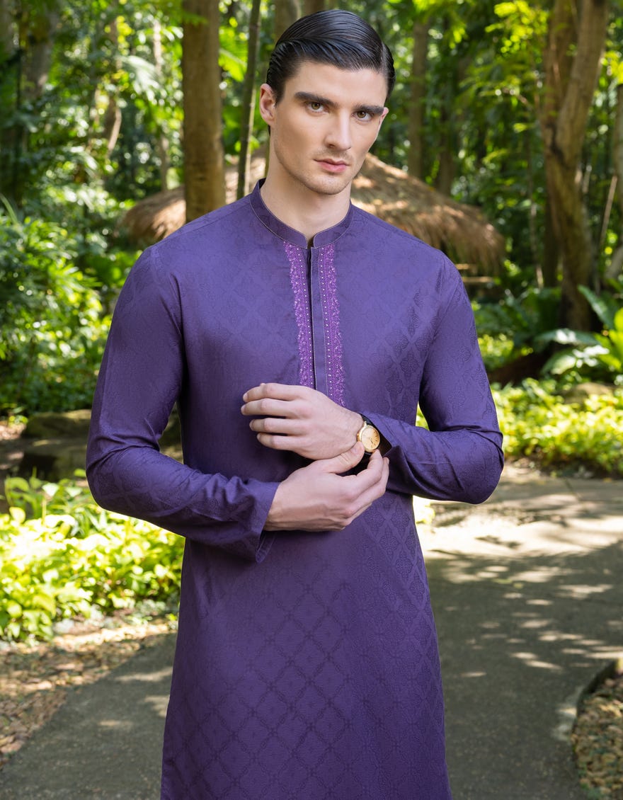 Purple Cotton Men's Kurta | Jjk-S-34296