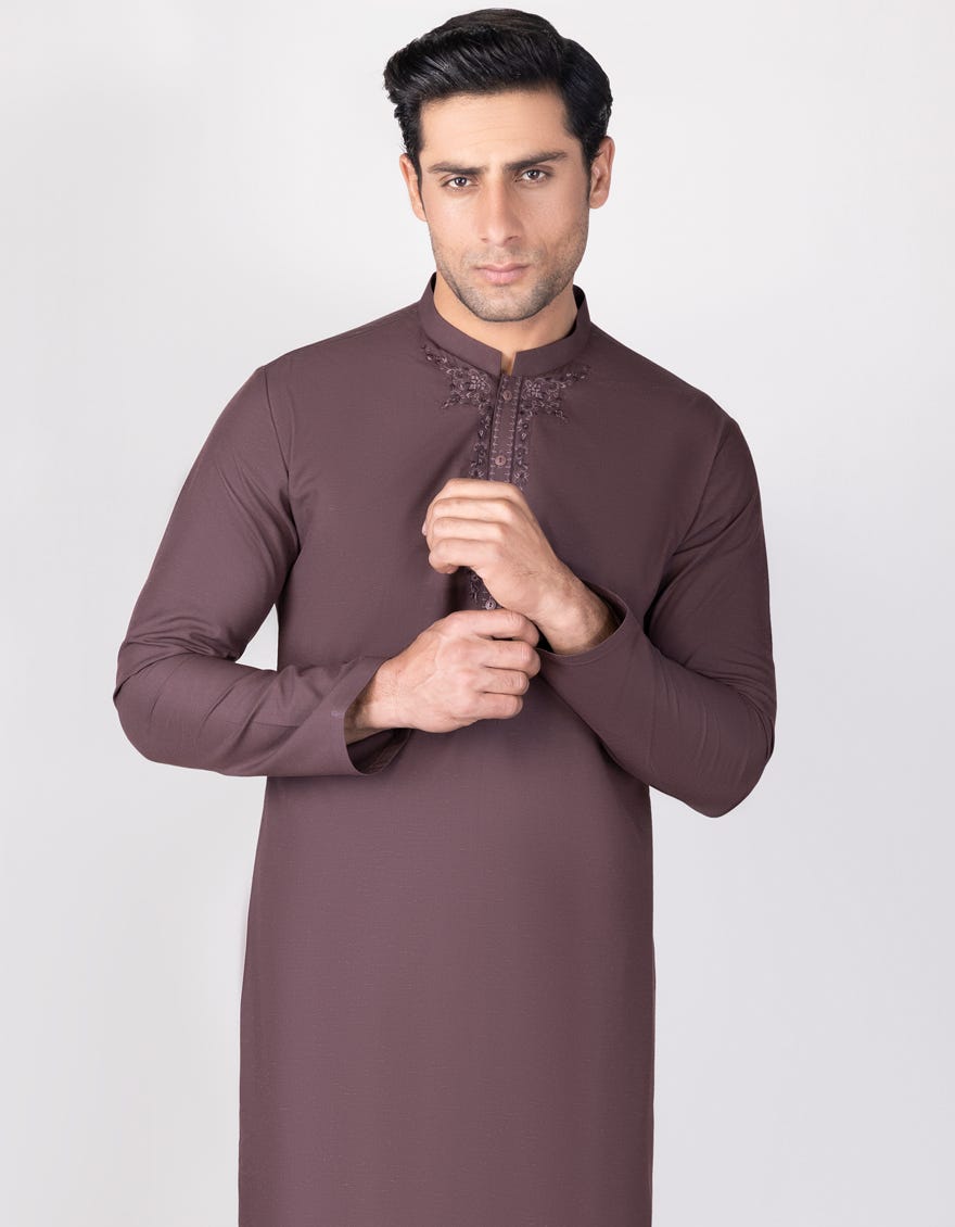 Brown Blended Men's Kameez Shalwar | Jjks-S-34299