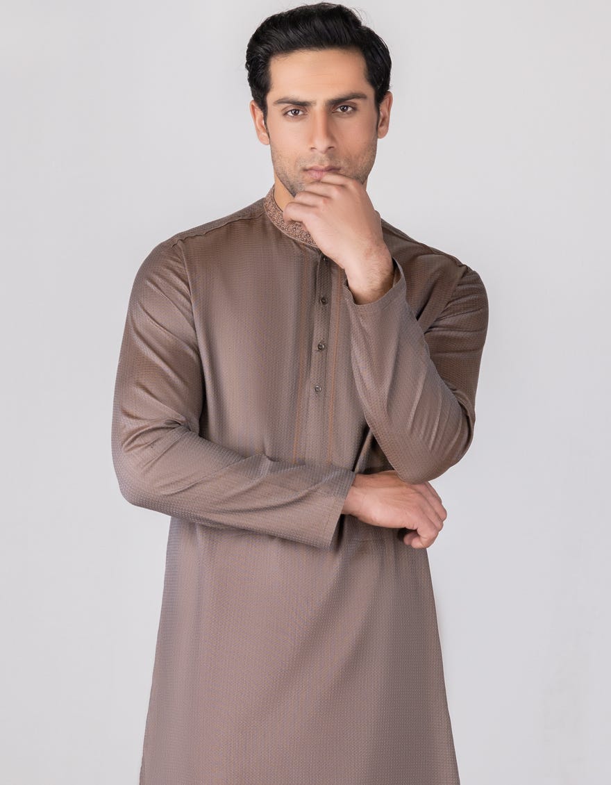 Hatched Rust Cotton Men's Kurta | Jjk-S-34300