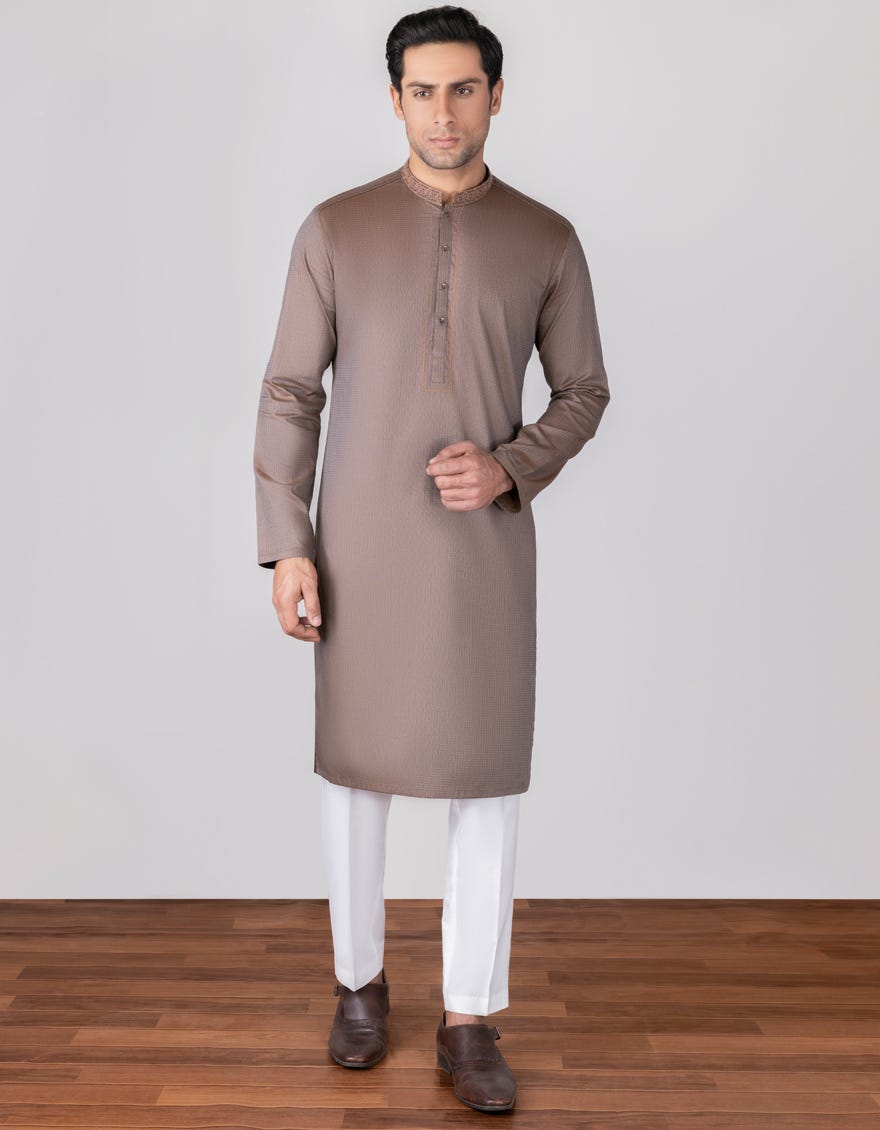 Hatched Rajand HATCHED RUST COTTON KURTA | JJK-S-34300 – J.