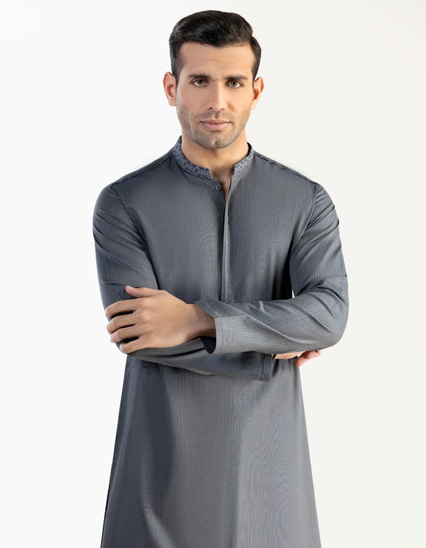 Hatched Blue Cotton Men's Kurta | Jjk-S-34301