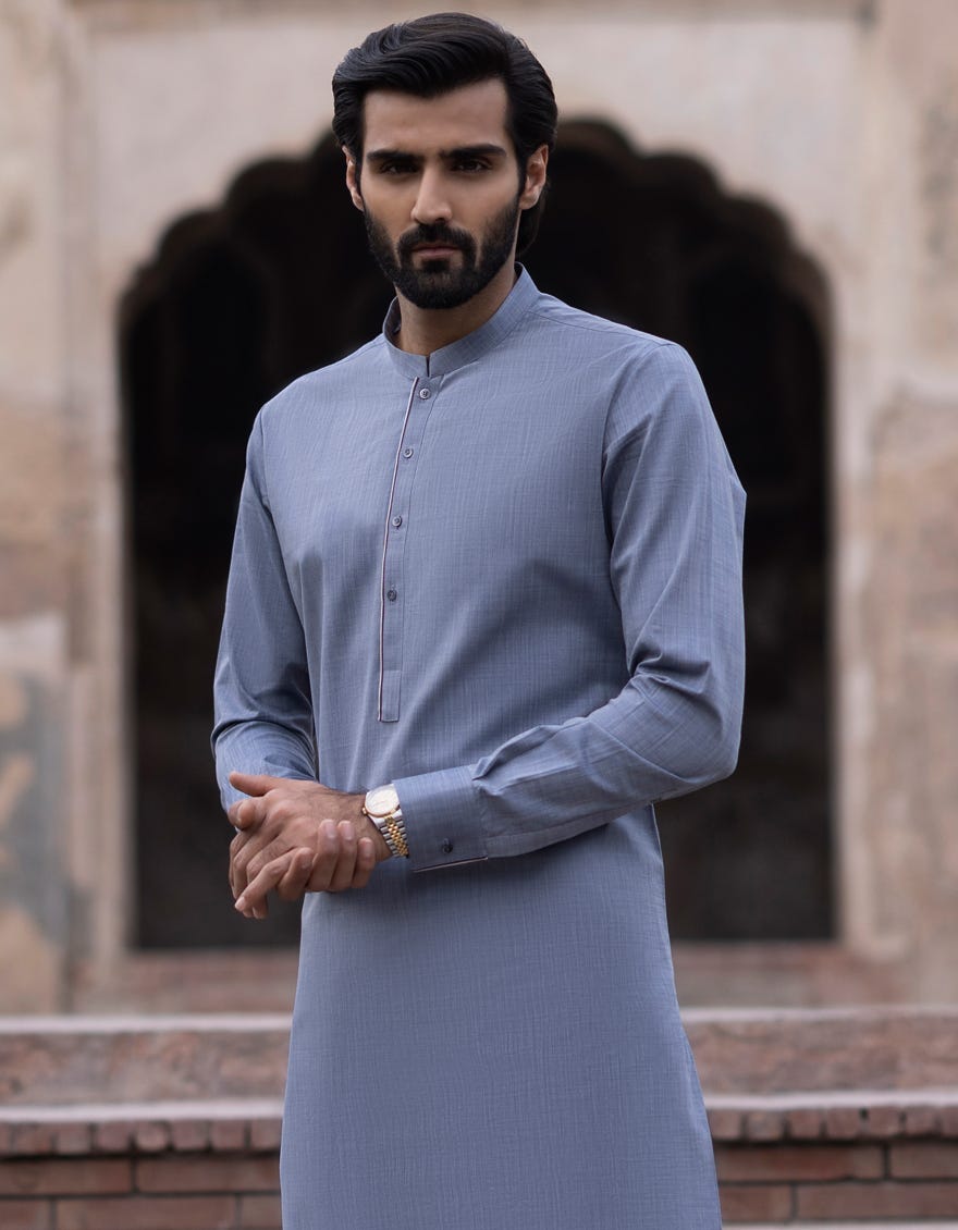 Denim Blue Cotton Men's Kurta Pajama | Jjkp-A-34304
