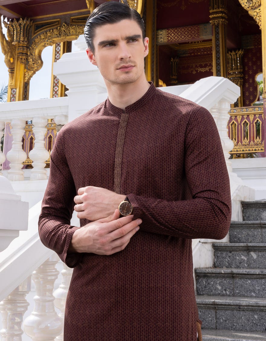 Deep Red Cotton Men's Kurta | Jjk-S-34306