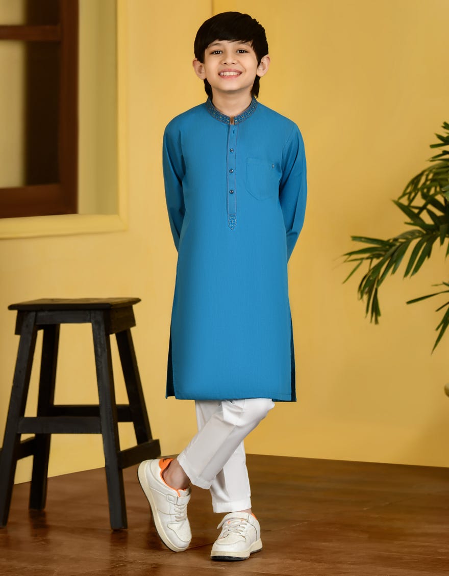 CYAN BLUE BLENDED KURTA | JCK-S-46078