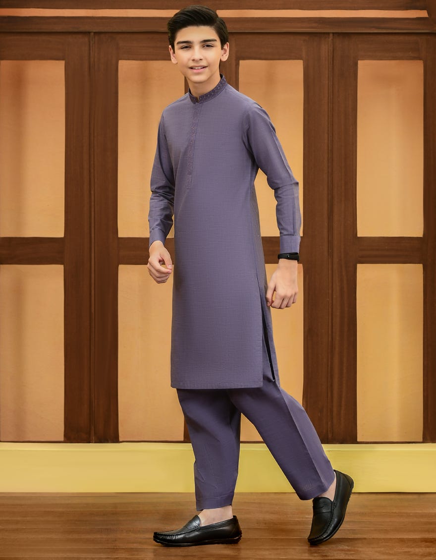 Purple Cotton Kid's Kameez Shalwar | Jcks-A-46058