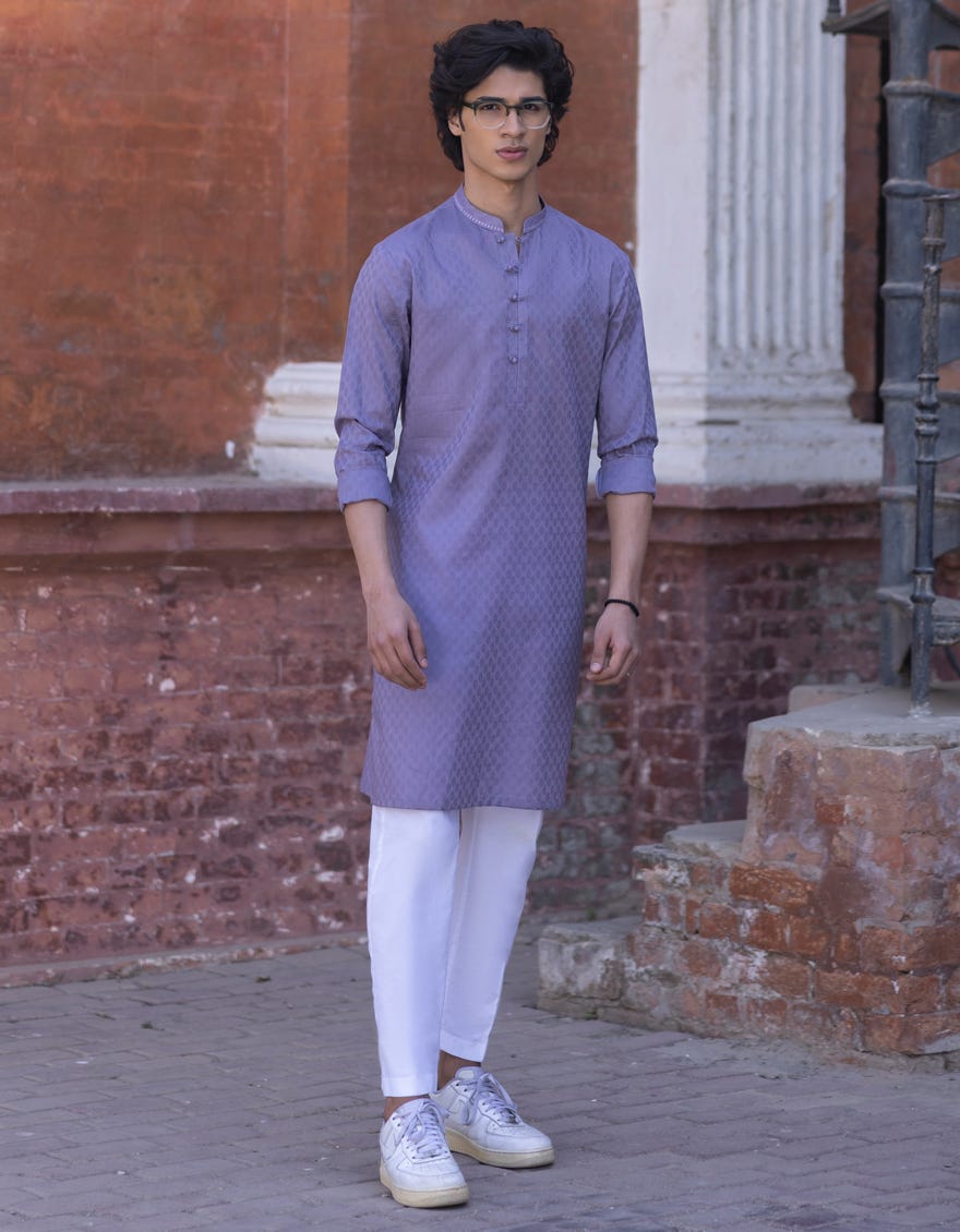 Lilac Cotton Teen Boy's Kurta | Jtk-S-34317
