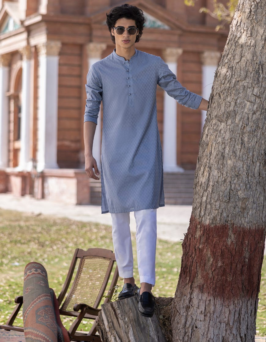 Periwinkle Cotton Teen Boy's Kurta | Jtk-S-34318
