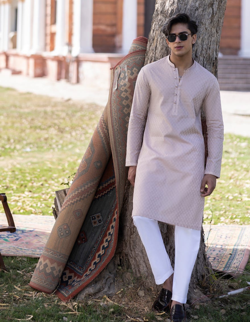 Fawn Cotton Teen Boy's Kurta | Jtk-S-34319
