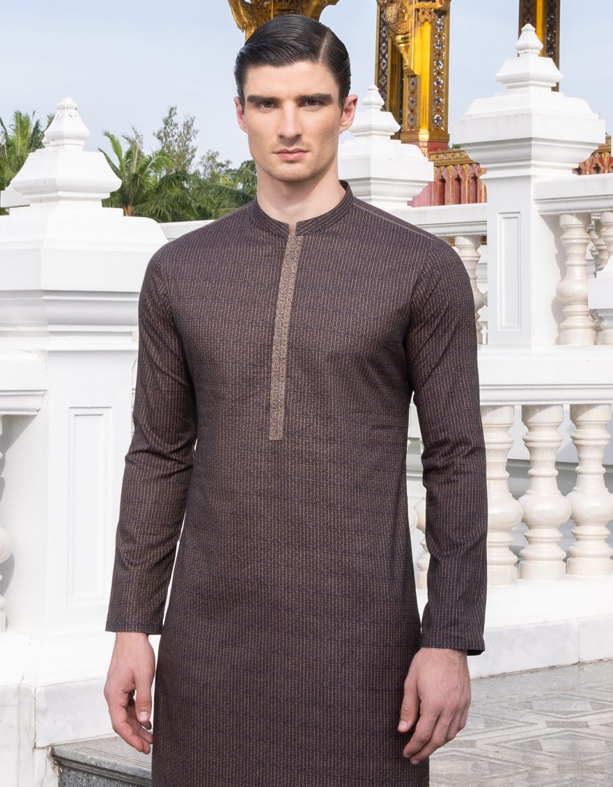 Blue Texture Cotton Men's Kurta | Jjk-S-34320