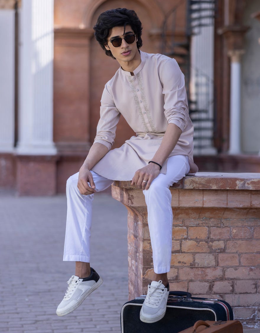 Tea Pink Blended Teen Boy's Kurta | Jtk-S-34323