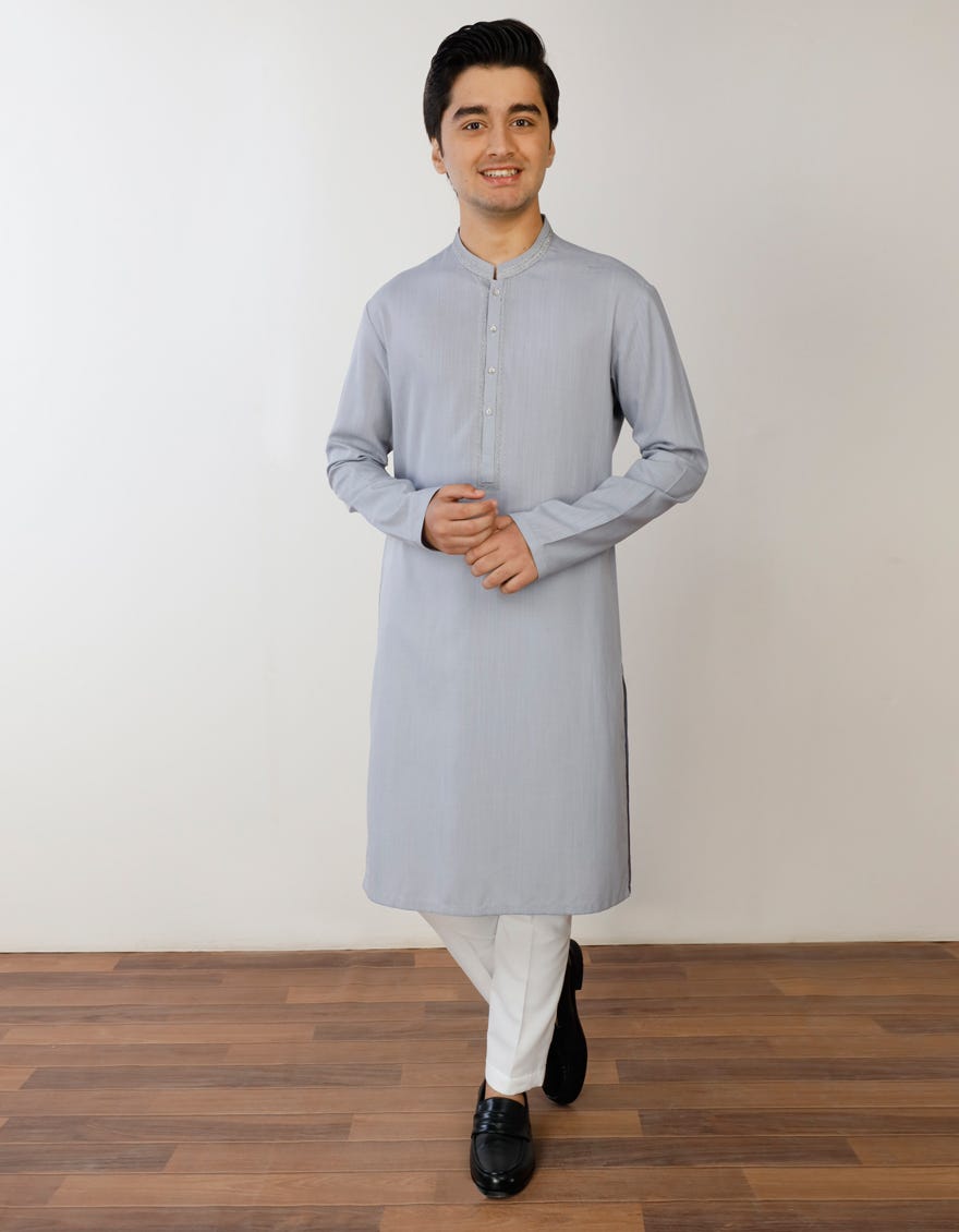 Pigeon Blue Blended Teen Boy's Kurta | Jtk-S-34324