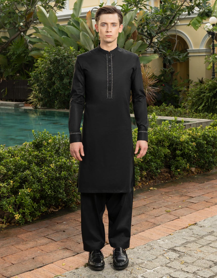 Black Cotton Teen Boy's Kameez Shalwar | Jtks-S-34327