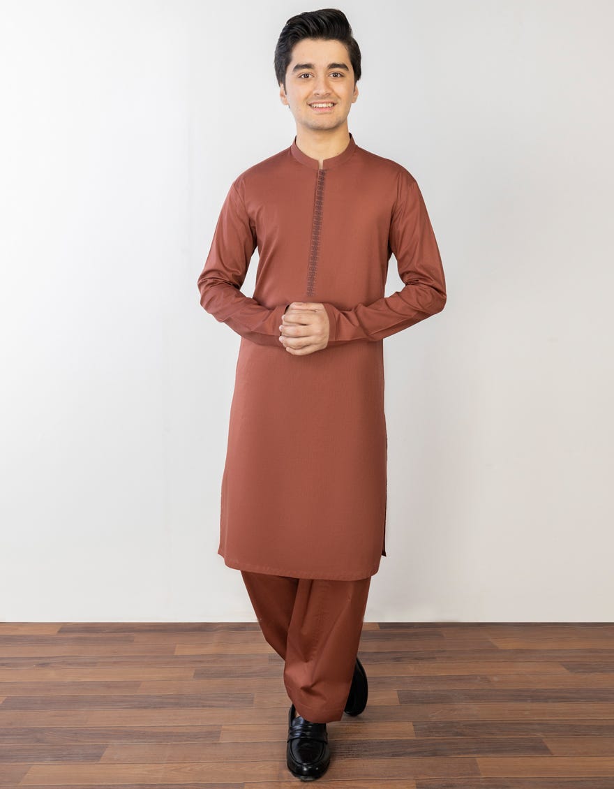 Burnt Sienna Cotton Teen Boy's Kameez Shalwar | Jtks-S-34330