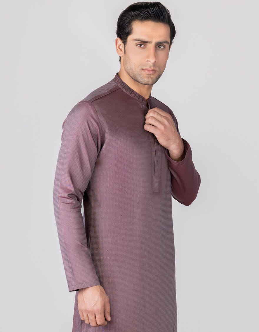 Hatched Violet Cotton Men's Kurta | Jjk-S-34333