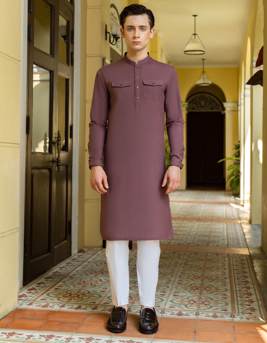 Mauve Cotton Teen Boy's Kurta | Jtk-A-34341