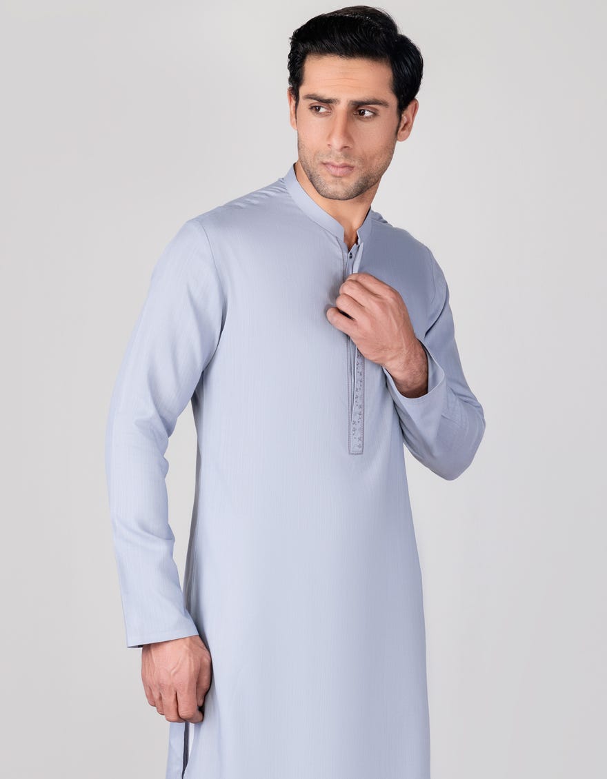 Periwinkle Blended Men's Kurta | Jjk-S-34344